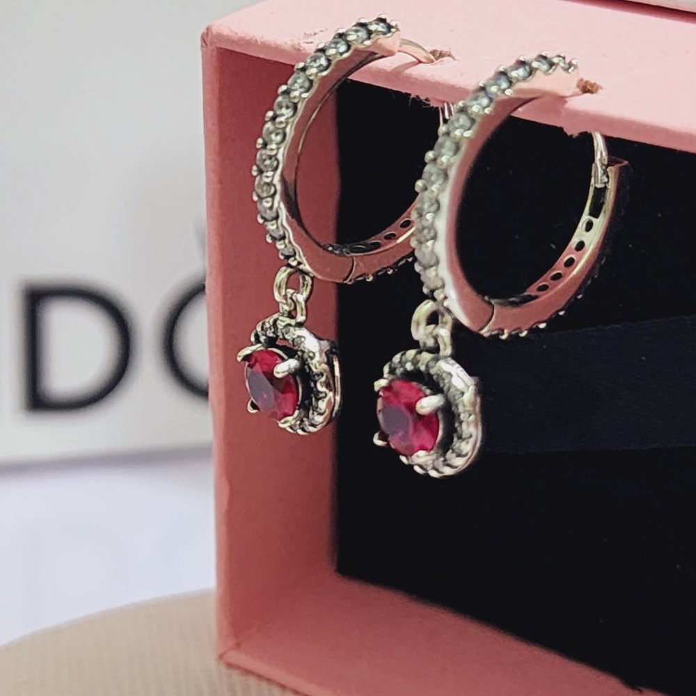 Pandora Earrings Red Round Sparkling Hoop